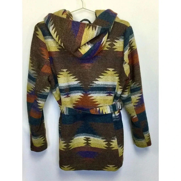 Vintage Mossimo Womens Multicolor Western Aztec Hooded Belted Jacket Medium - Picture 3 of 11